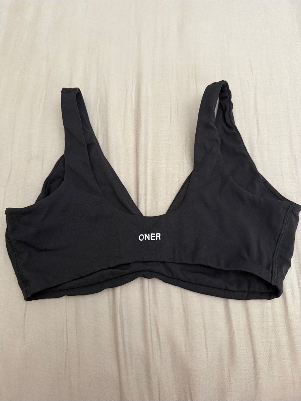 Oner Active Black Scoop Back Bralette with White Logo
